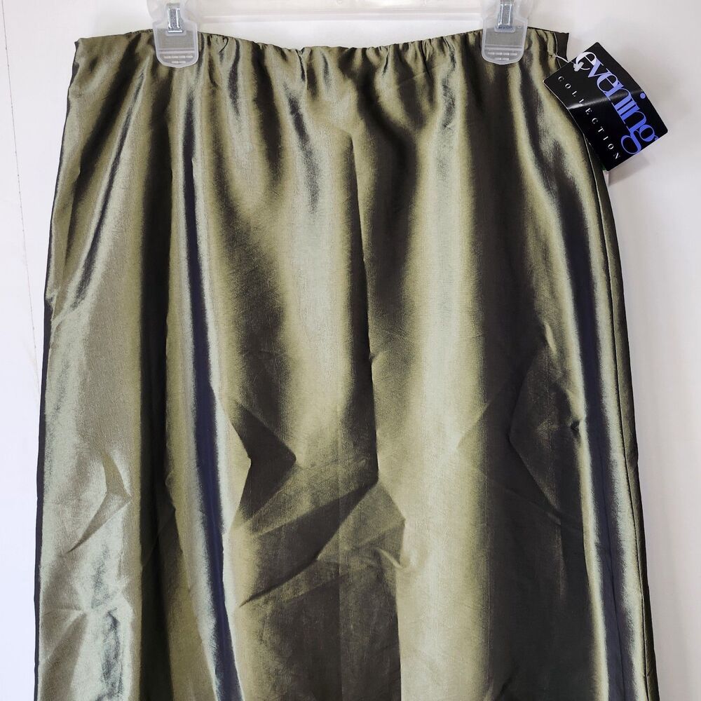 Cachet Olive Green A-Line Maxi Skirt Vintage Evening Satin Taffeta NWT Large - Picture 3 of 10